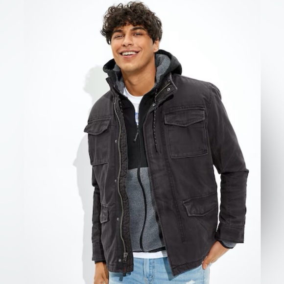 American Eagle Outfitters Other - American Eagle Black Sherpa Lined Military Jacket - Canvas barn chore